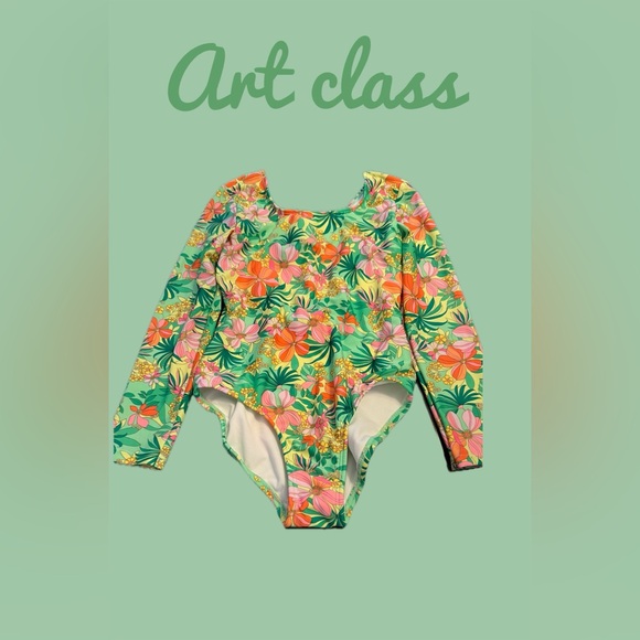 KB ART CLASS GIRLS TROPICAL UPF 50+ SWIM SUIT. Size M plus 8 - Picture 1 of 9